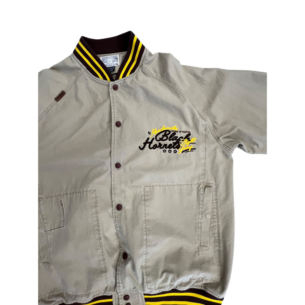 Akademiks Bomber Jacket Men's XXXL Black Hornets Beige Retro Street wear Vintage - Picture 5 of 14